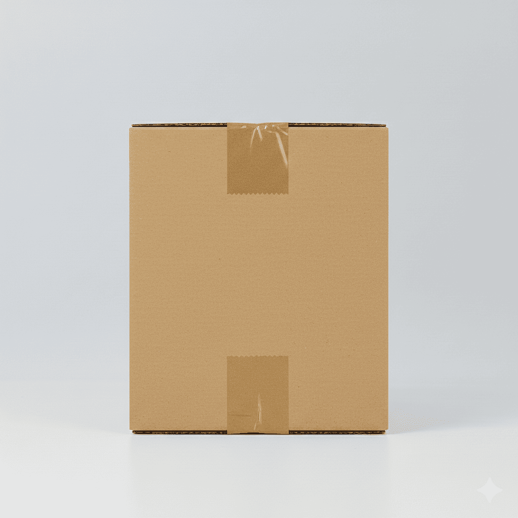 A sealed, plain cardboard box labeled "Free Shipping" from Sassy Saints - Brings The Salon Home stands upright on a white surface against a light gray background.