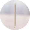 A wooden cuticle stick with pointed ends, standing vertically against a soft, blurred background.